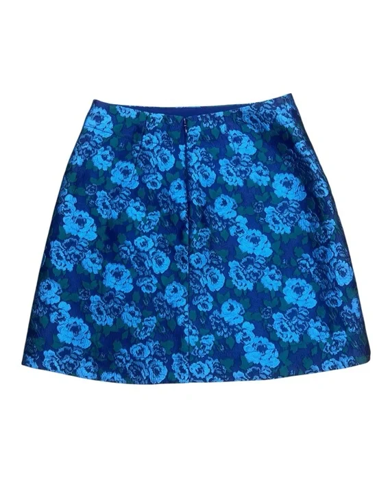 Anthropologie Mauve Blue and Green Floral Faux Wrap Mini Skirt, Size 0 - Picture 4 of 9